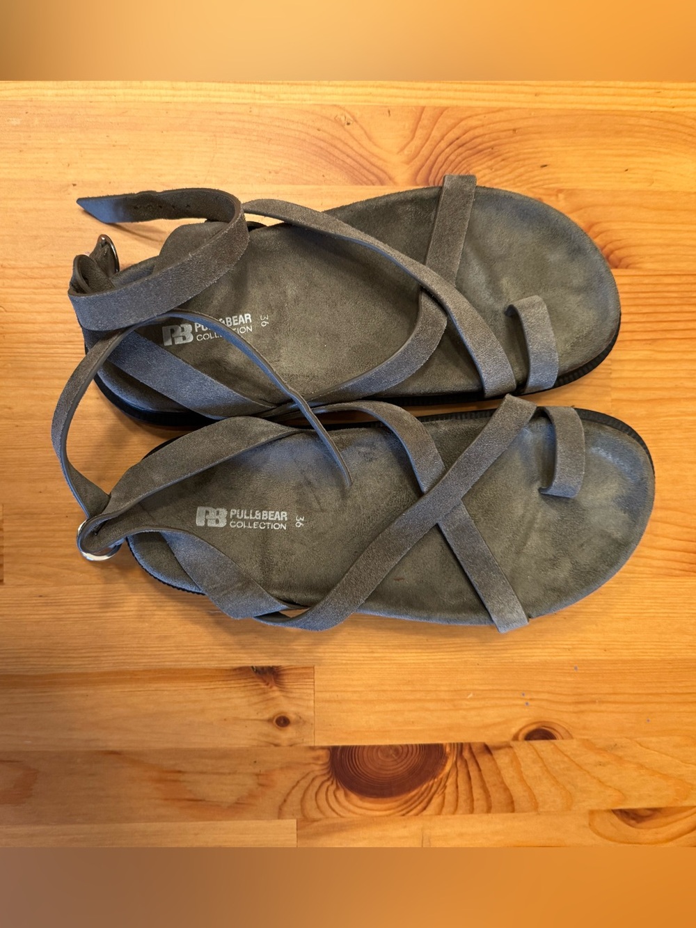 Pull&Bear Charcoal Suede Wrap Sandals